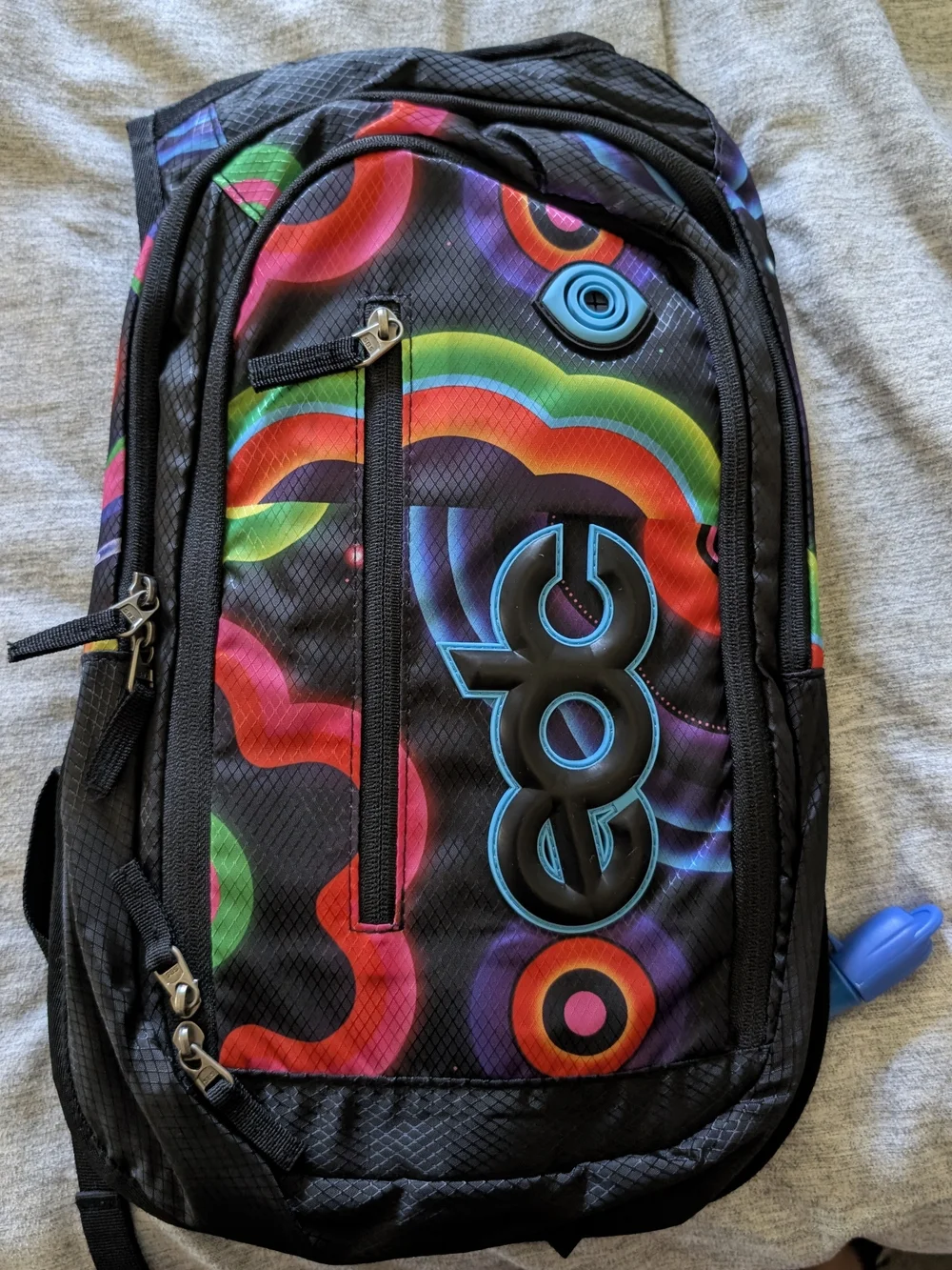 INSOMNIAC black Backpack with Neon Multicolor Rings